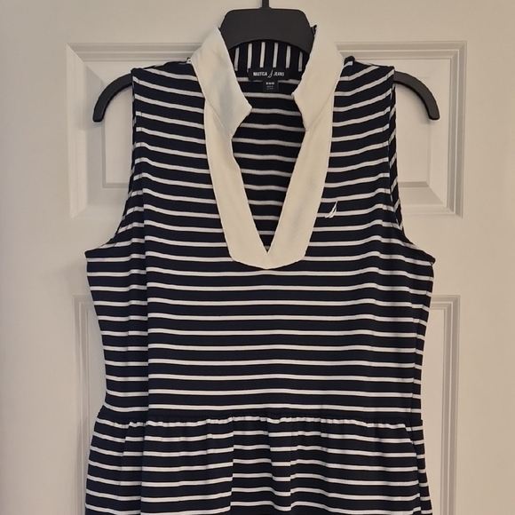 Nautica Navy and White Striped V-Neck Dress - Picture 1 of 6